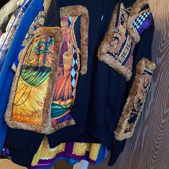 Very Rare Versace Pillow Talk Silk Paneled Fringed Hoodie - Picture 5 of 9